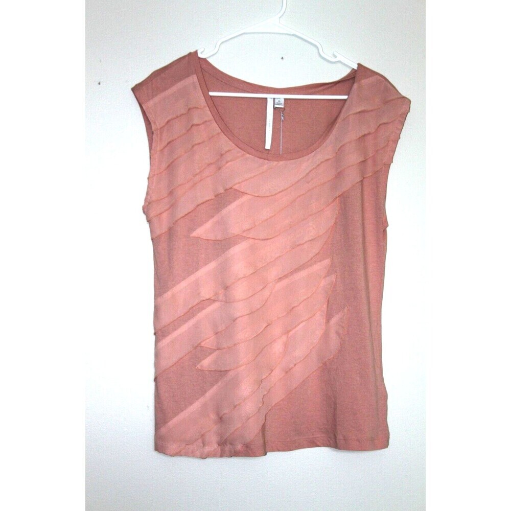 Lauren Conrad Womens Diagonal Chiffon Ruffled Stripes Cafe Creme Knit Tee XL New
